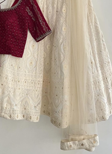White Color Faux Georgette Embroidery Work New Lehenga Design